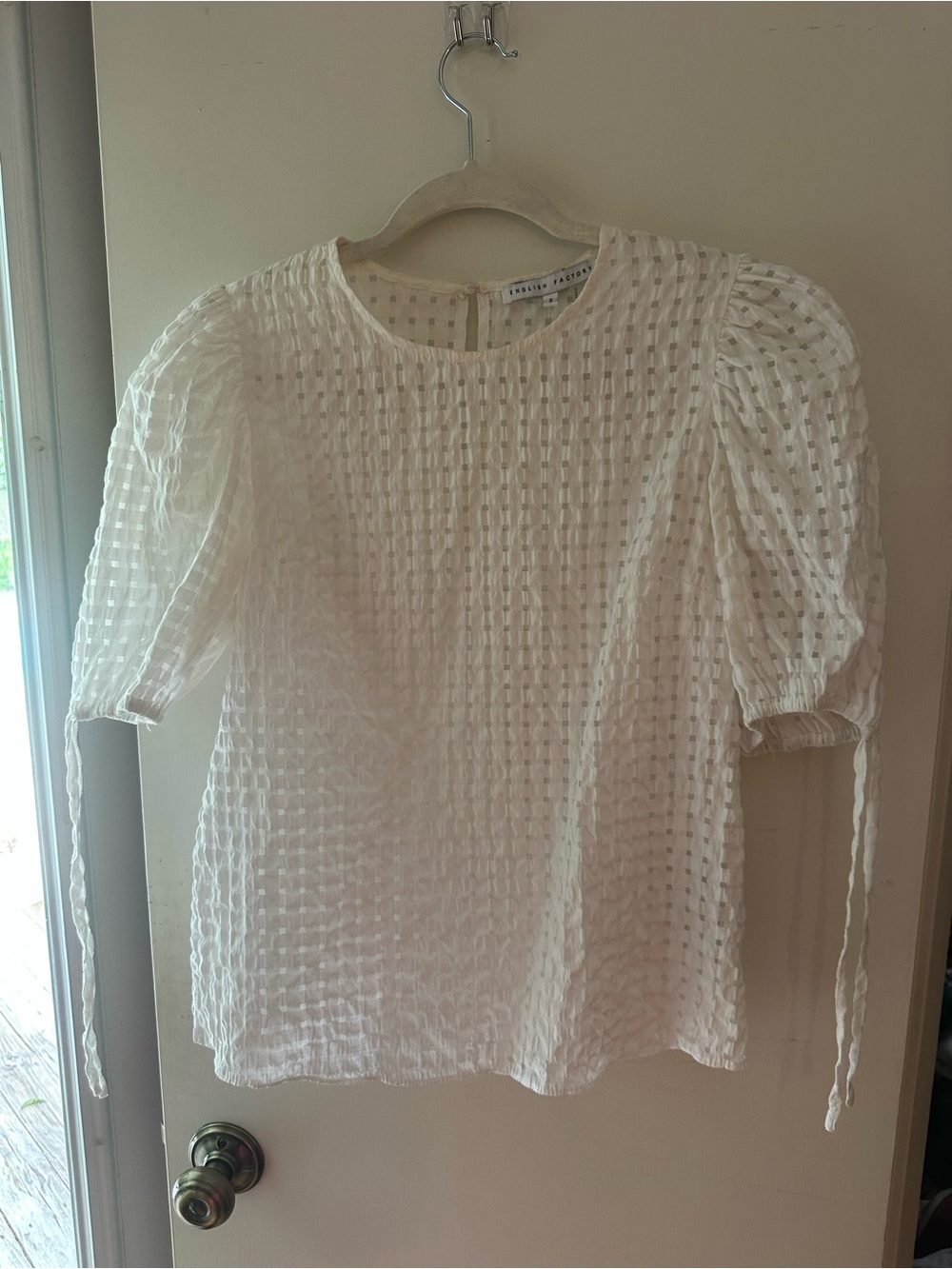 English Factory Ivory Textured Puff-Sleeve Blouse